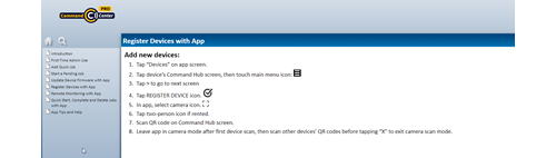 Screenshot of Command Center Pro device registration instructions.