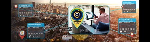 Person using Command Center software with mapped device locations on screen.